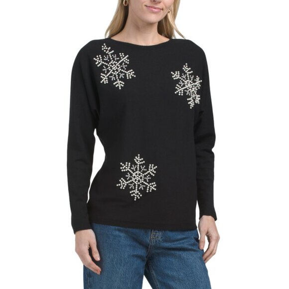 SIONI Black Snowflake Embellished Dolman Sleeve Sweater - Picture 1 of 2